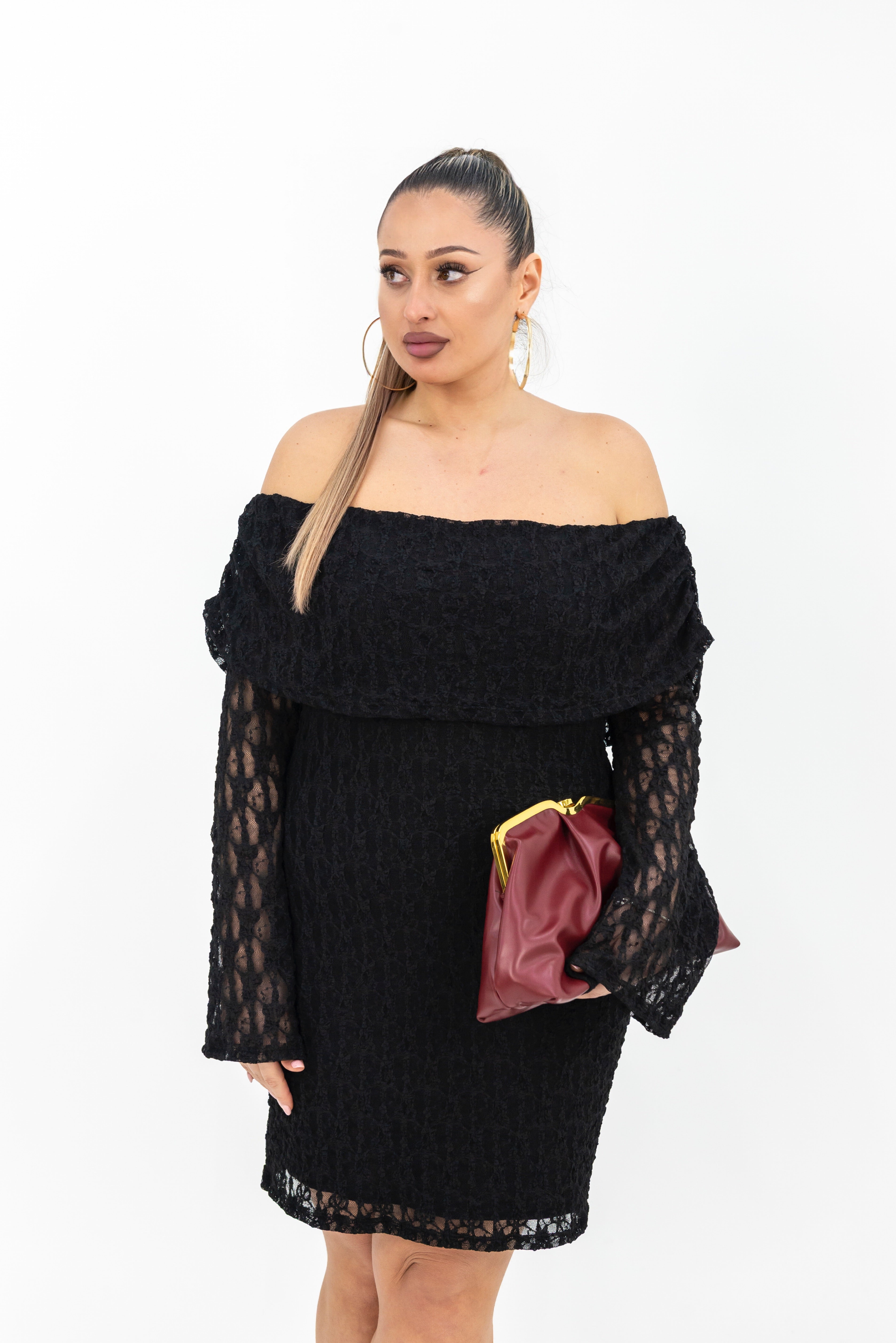 Dress Scollo Barca In Pizzo