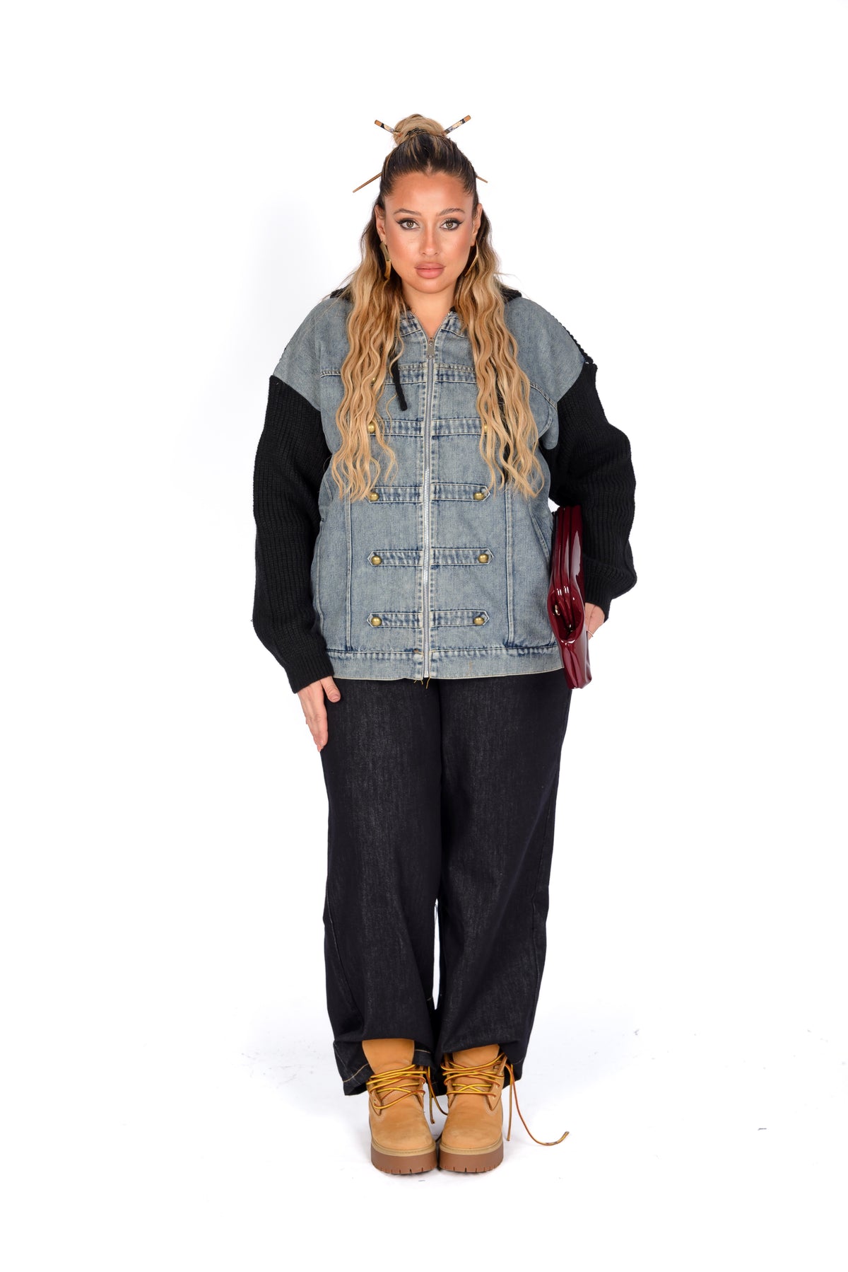 Felpa Denim Con Bottoni