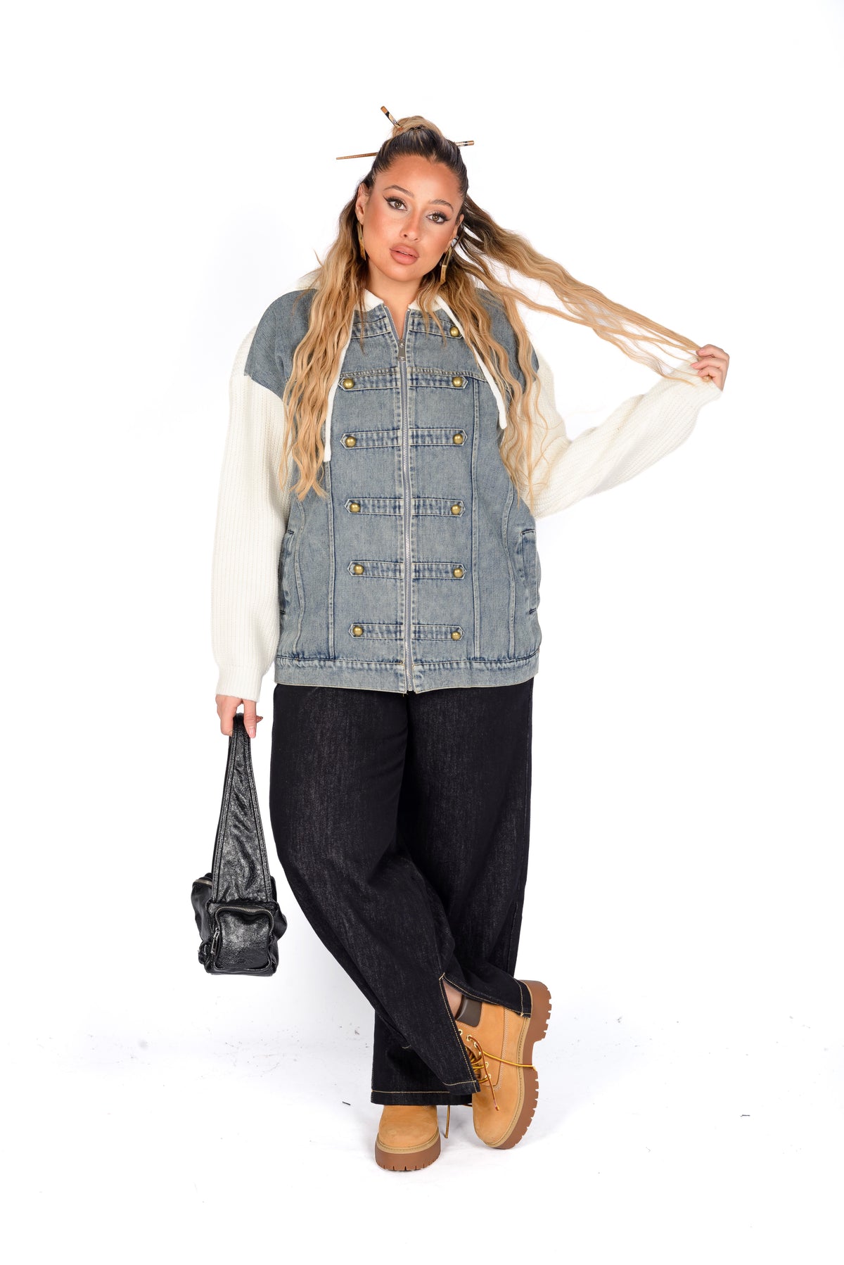Felpa Denim Con Bottoni
