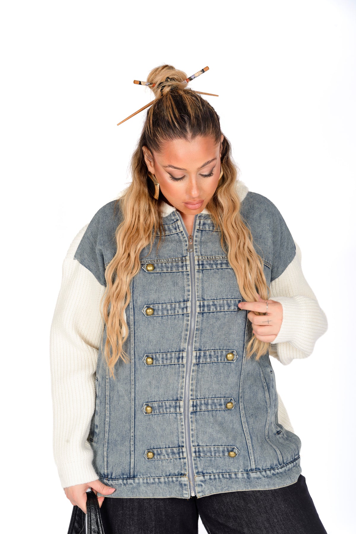 Felpa Denim Con Bottoni