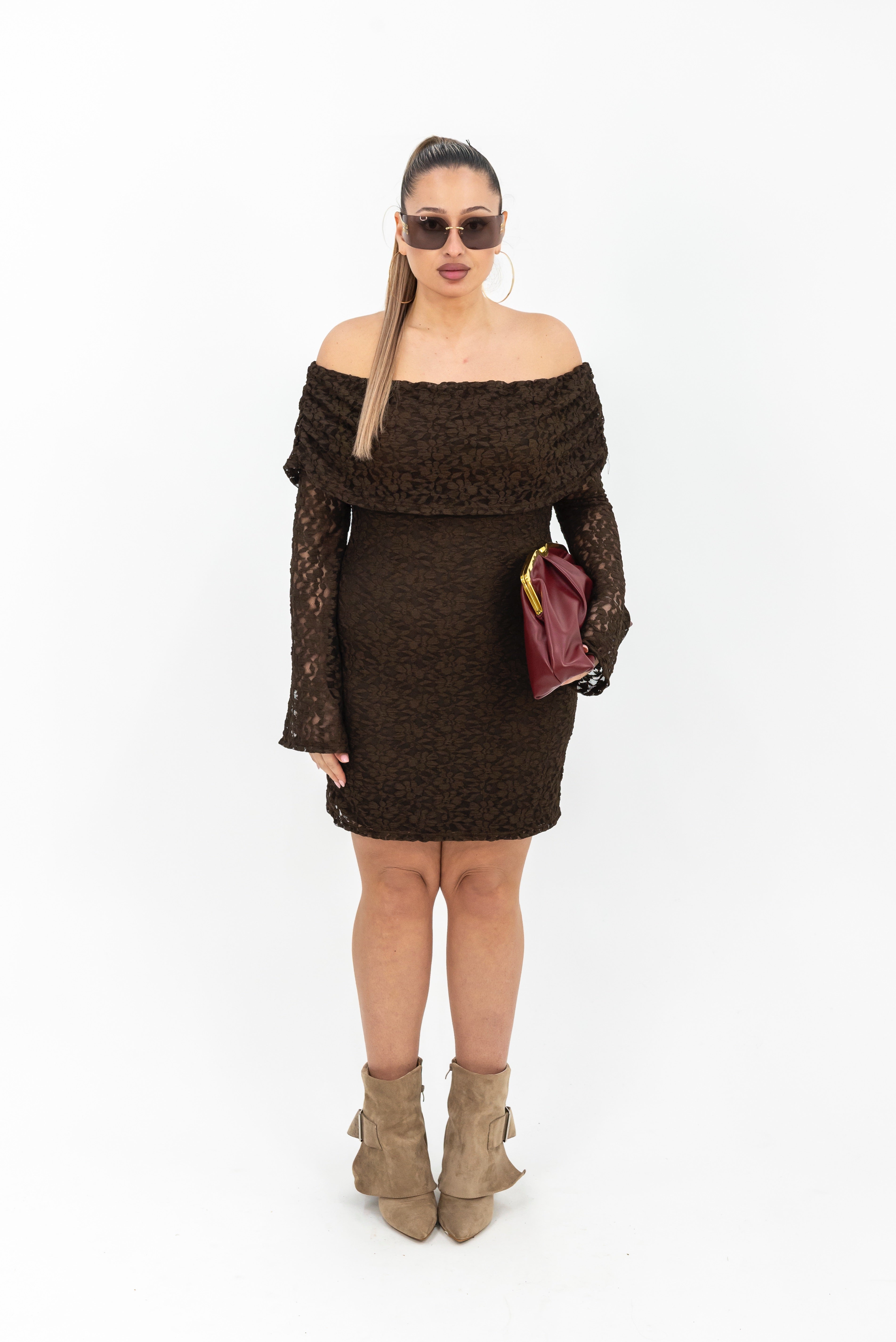 Dress Scollo Barca In Pizzo