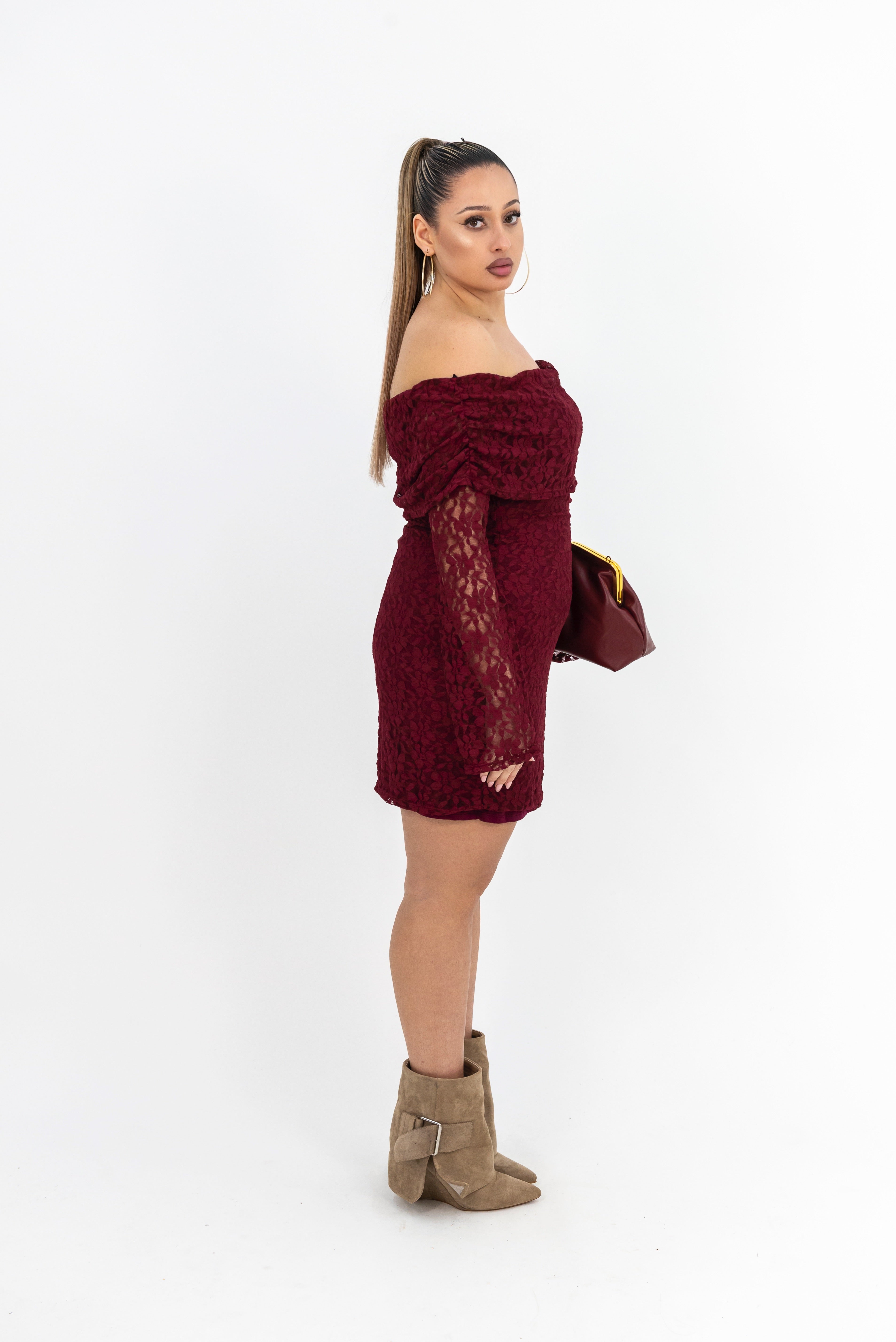 Dress Scollo Barca In Pizzo