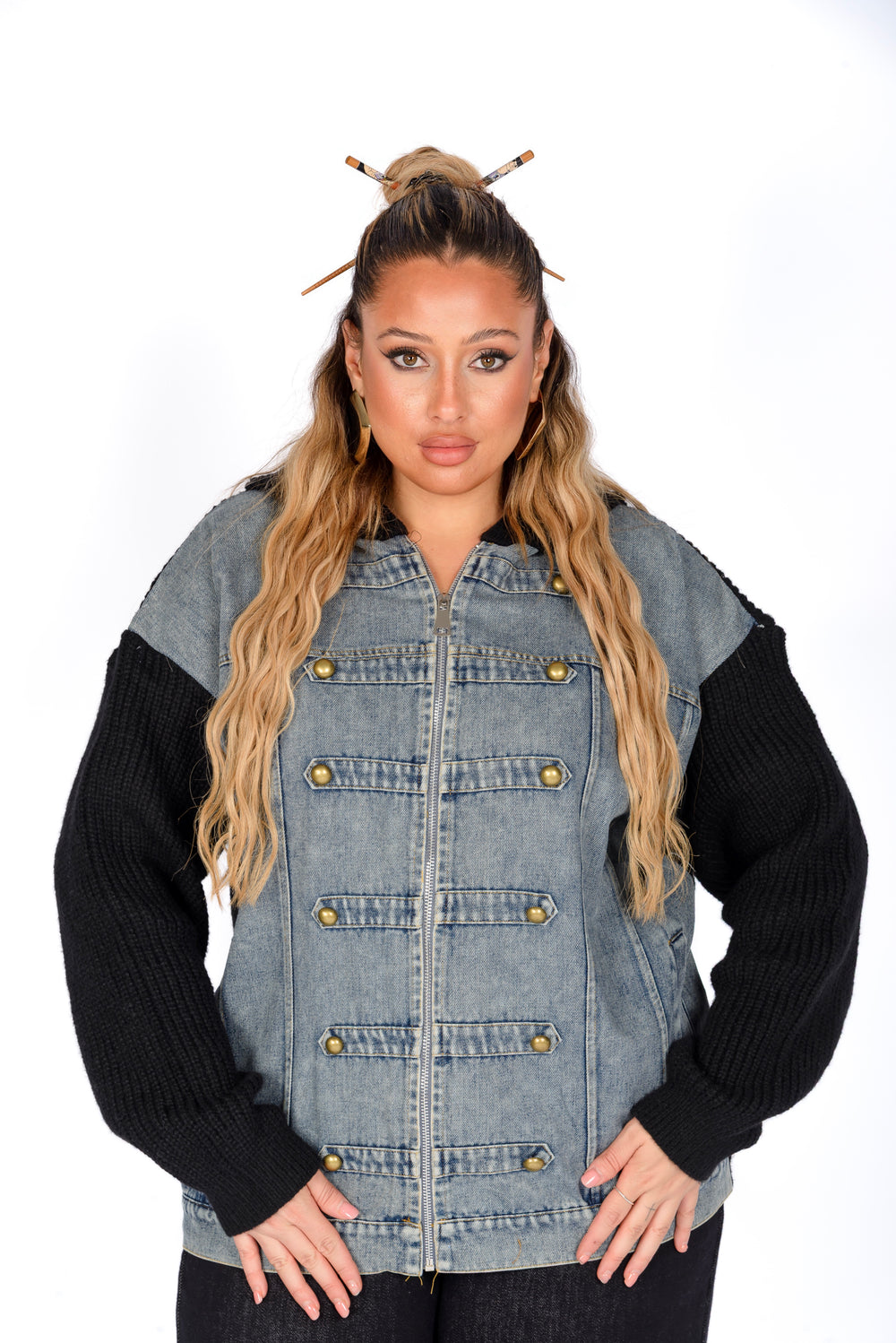 Felpa Denim Con Bottoni