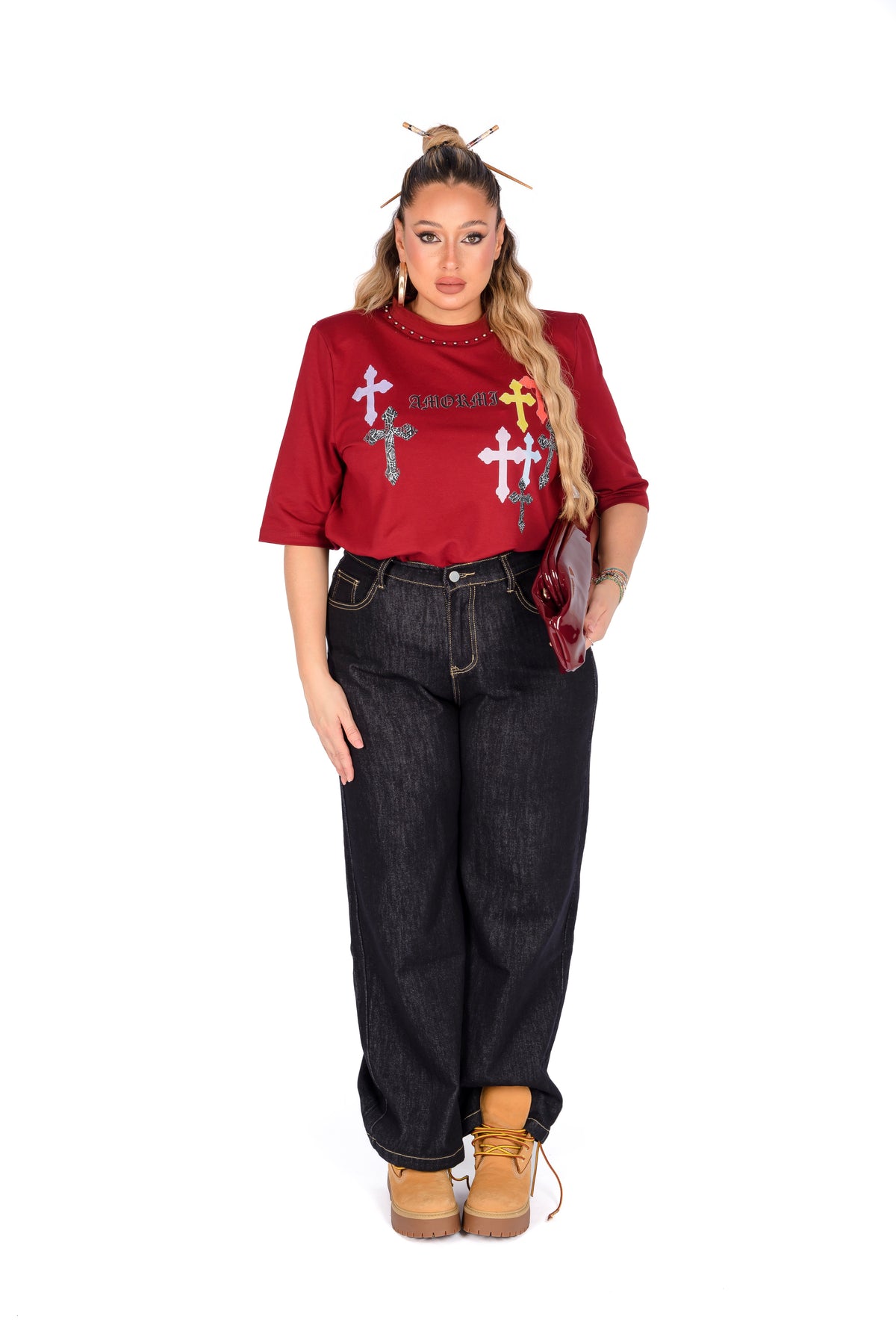 T-Shirt Croce Con Perla