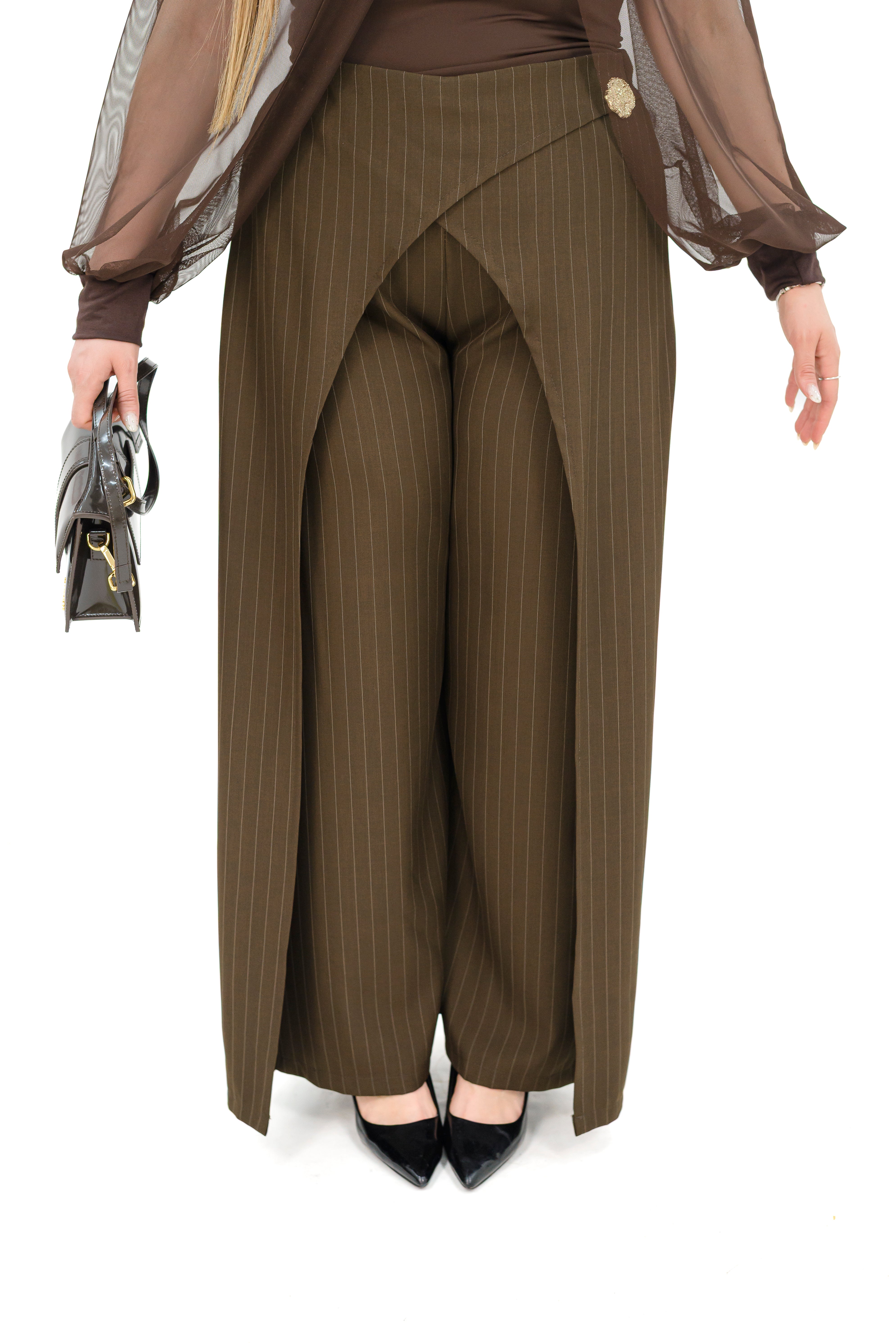 Pantalone Gessato Con Bottone