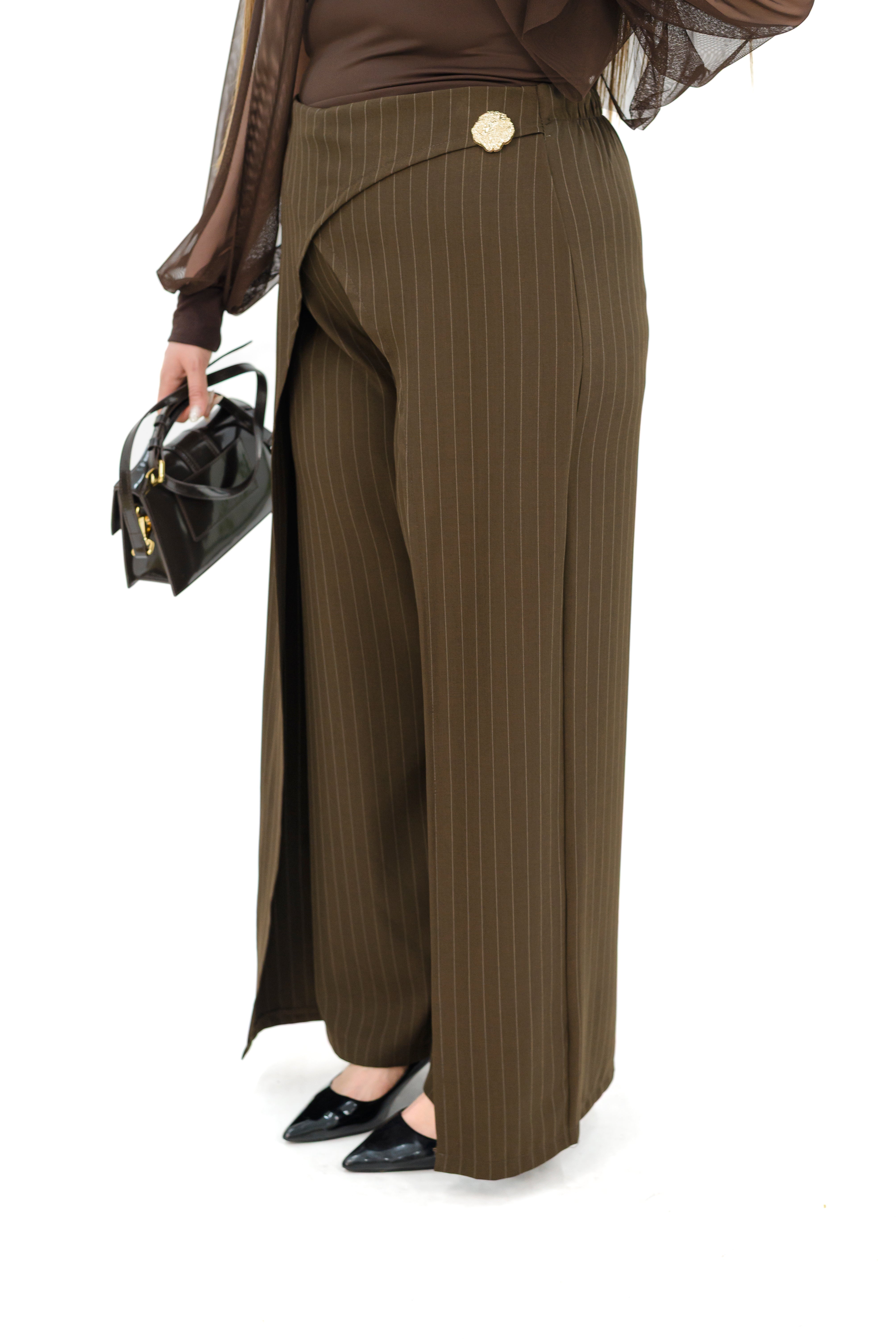 Pantalone Gessato Con Bottone