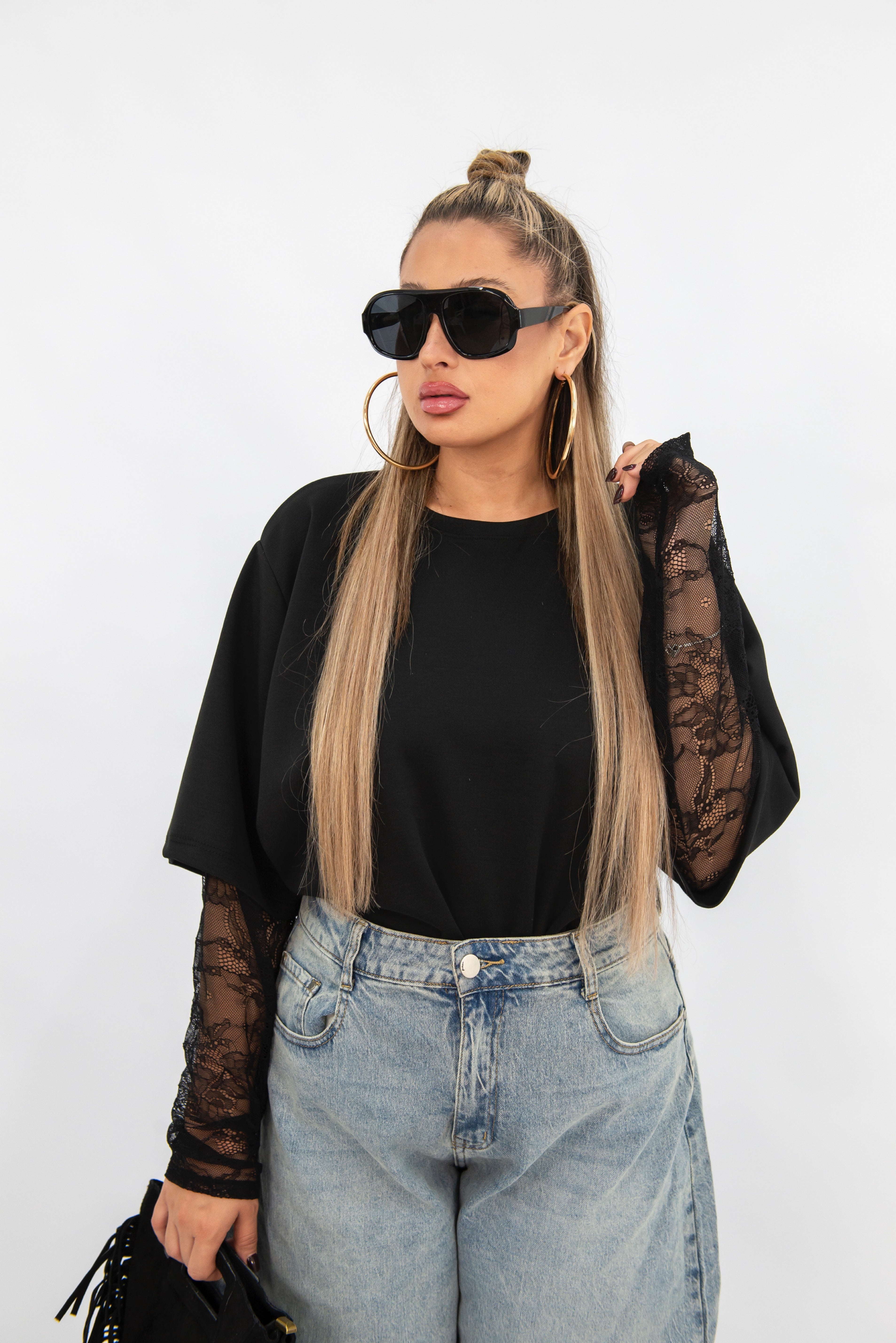 T-Shirt Manica In Pizzo